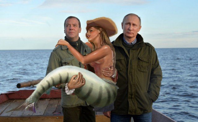 Путин ловит рыбу