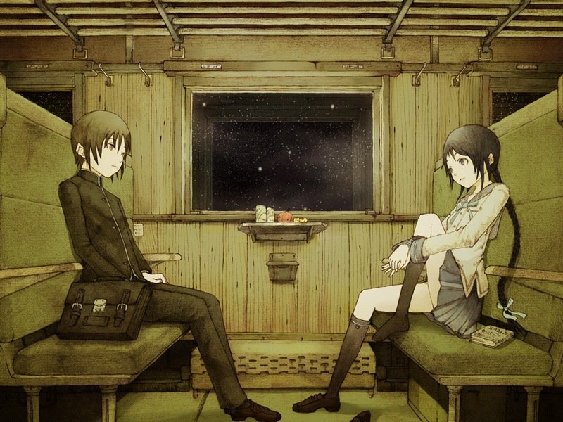 Аниме парень на скамейке