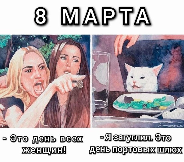 Мем кот и две девушки