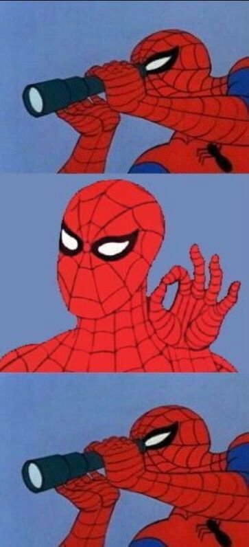 Мем с человеком пауком с биноклем