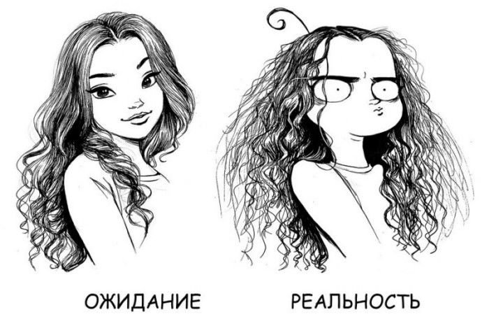 Девушка с кудрявыми волосами рисунок