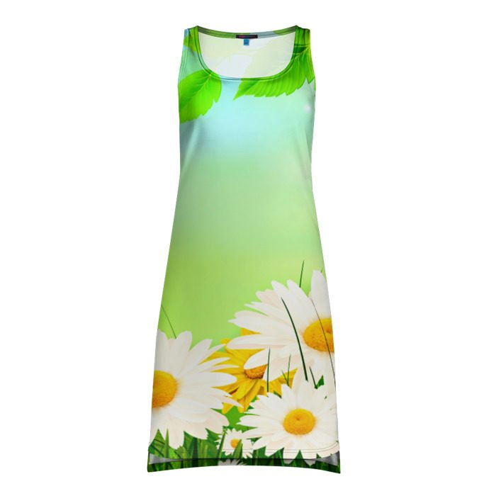 Зеленое платье с ромашками