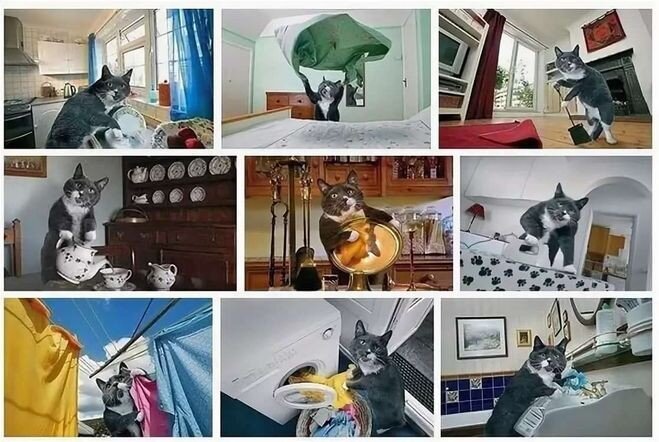 Кот убирается