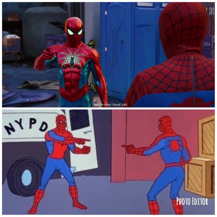 Человек паук показывает на человека паука