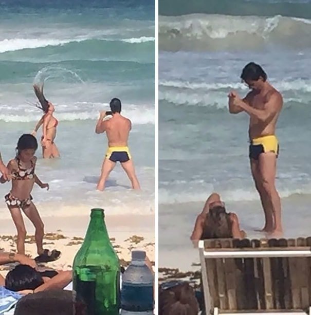 Мужчина фоткает на пляже