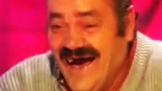 Усатый мужик смеется