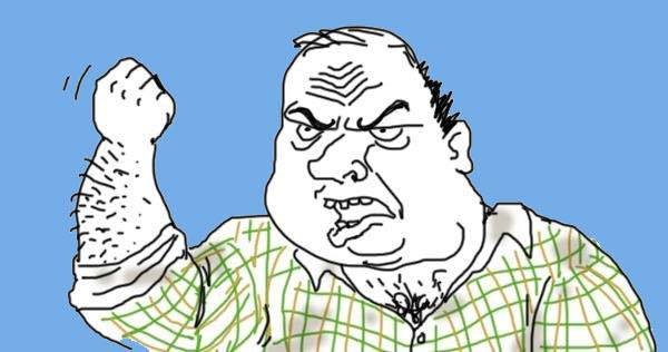 Грозит кулаком