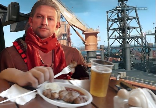 Мужик в кафе с шашлыком