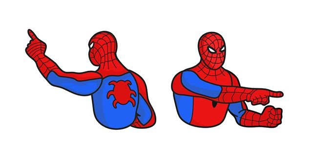 Человек паук показывает пальцем на человека паука