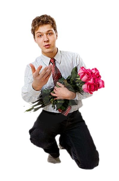 Человек с букетом роз