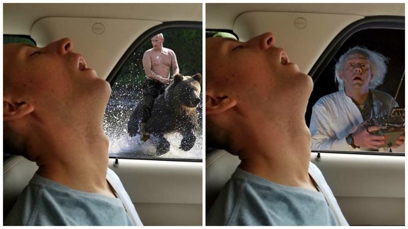 Человек спит в машине