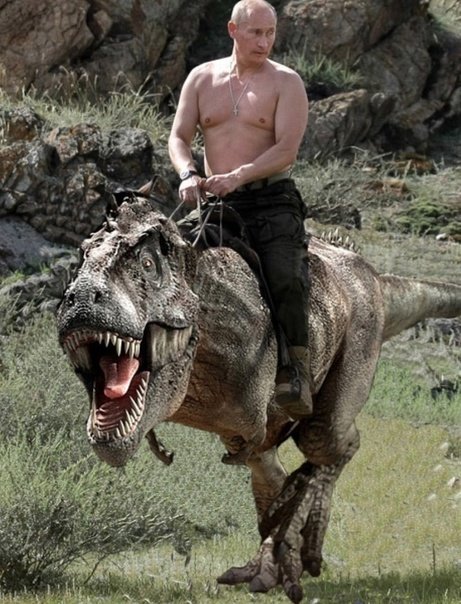 Человек верхом на динозавре