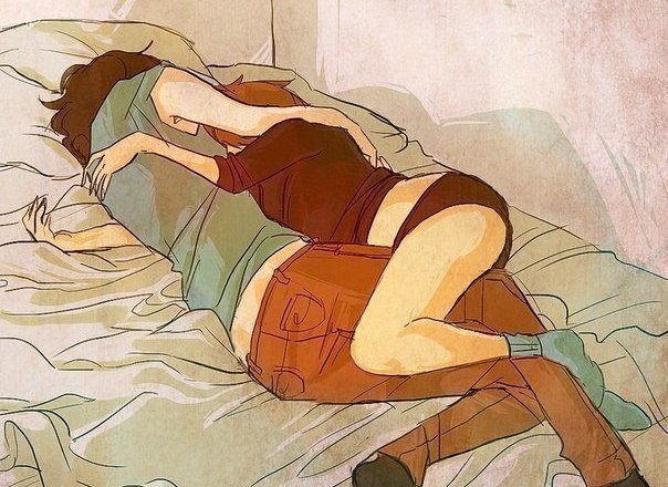 Лежат в обнимку рисунок