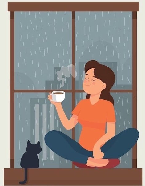 Мультяшная девушка у окна