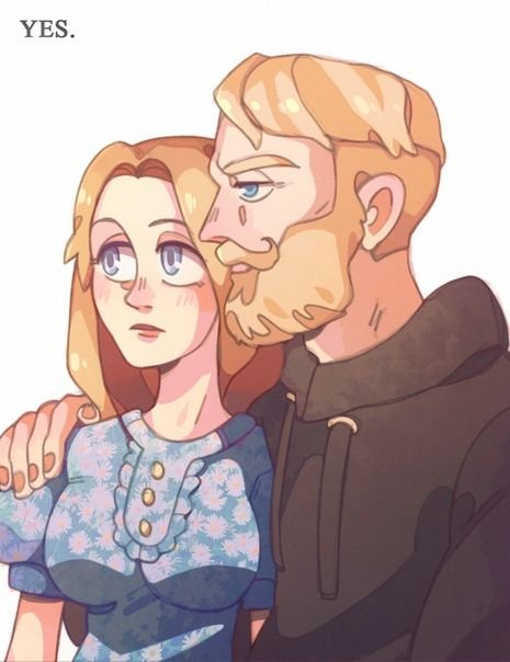 Бородатый мужчина и девушка арт