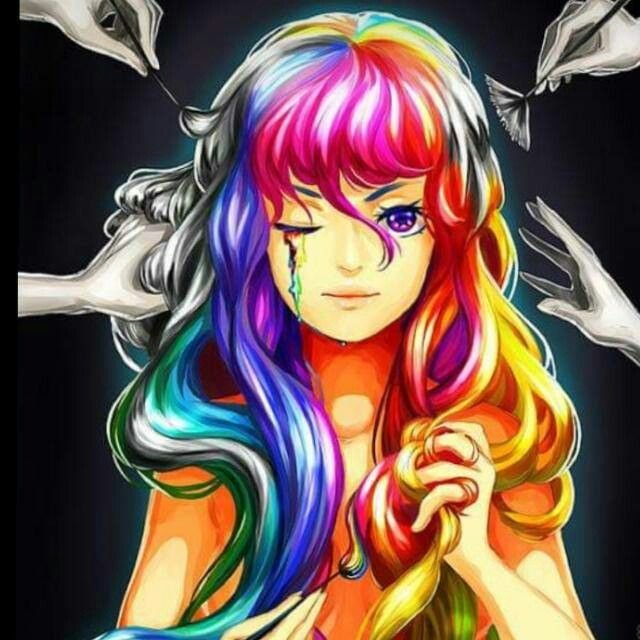 Девушка с радужными волосами