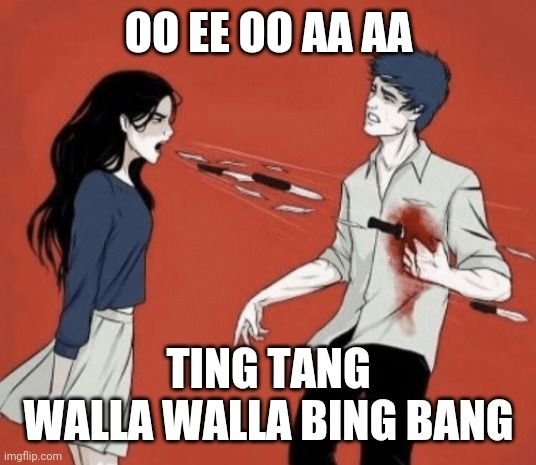 Девушка орет ножами на парня Мем