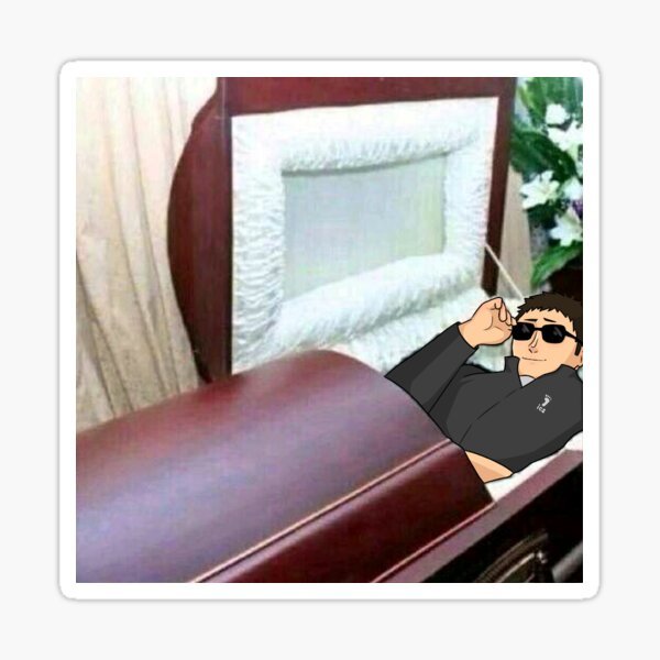 С гробом и человеком рядом с ним