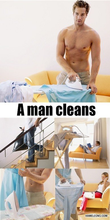 Мужчина убирается