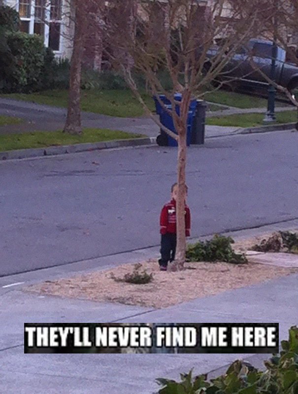 Чел прячется за деревом