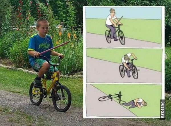 Человек на велосипеде палка
