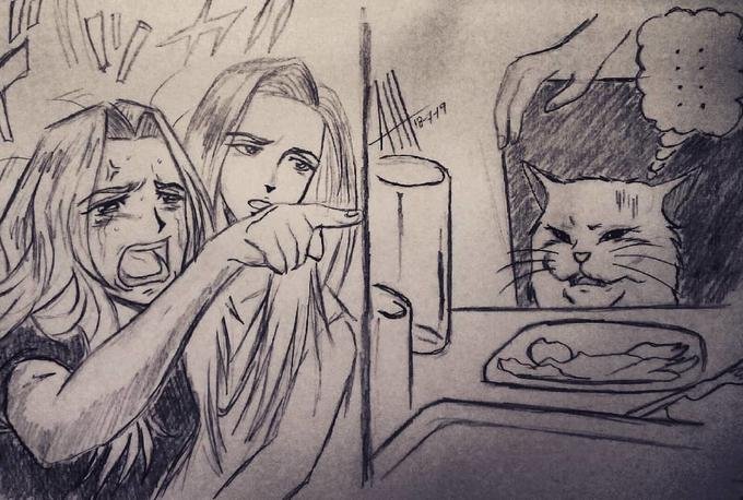 Мем с котом за столом