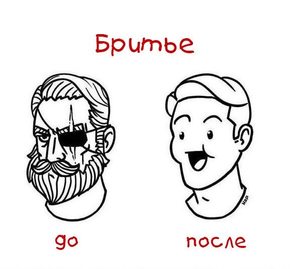 Мужчина до и после бритья