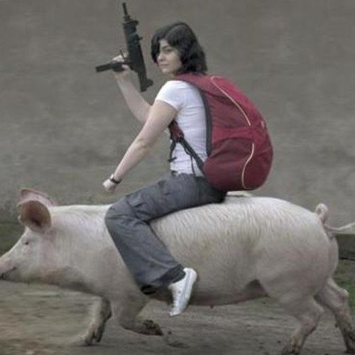 Девушкааерхом на свинье