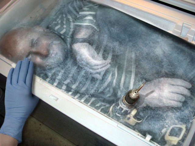 Чел спрятался в холодильнике