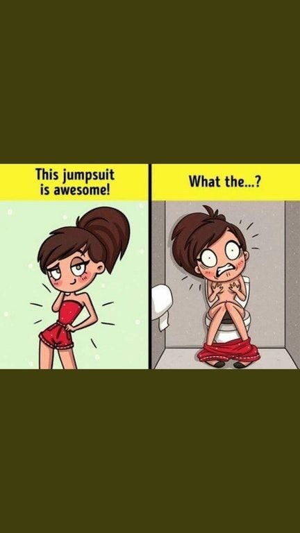 Девушка в комбинезоне в туалете