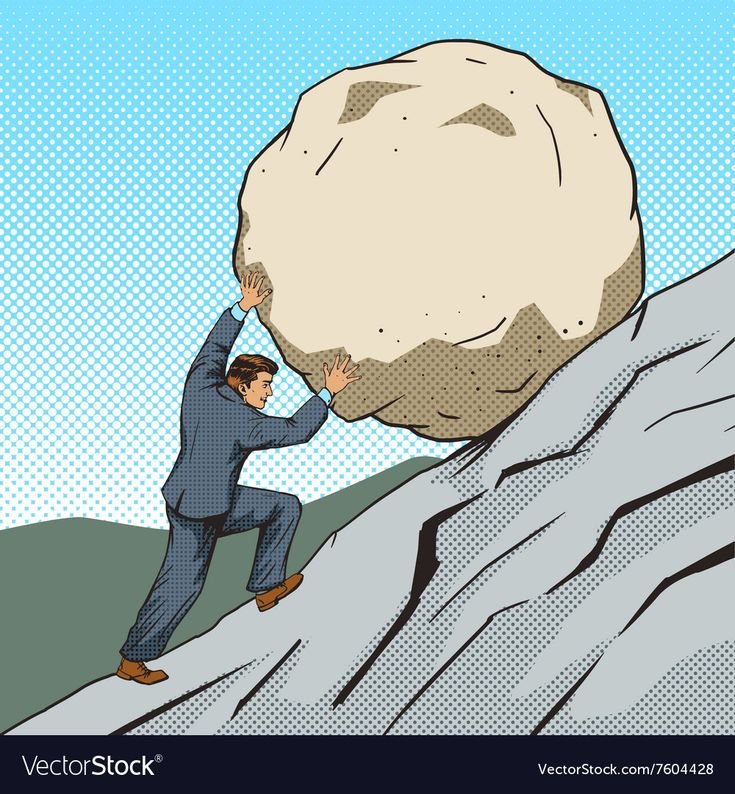 Человек толкает камень