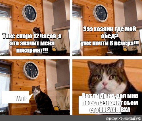 Мем с котом и часами пора