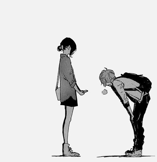 Парень толкает девушку арт