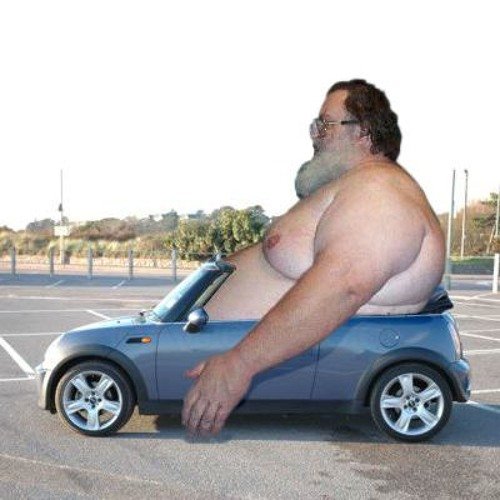 Толстый человек в машине