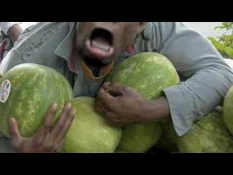 Негр с арбузом на голове