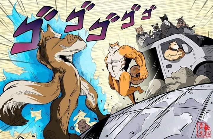 Мускулистая лиса и собака