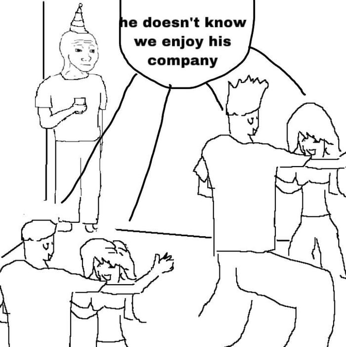 Мем с вечеринкой и одиноким