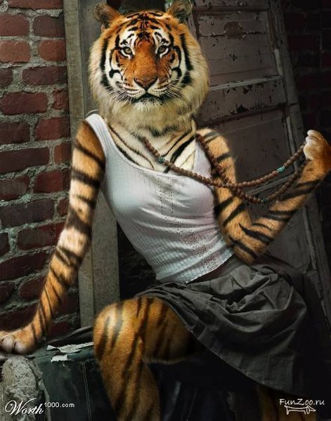 Человек в костюме тигрицы