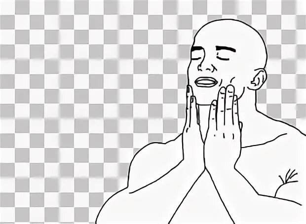 Мужик гладит себя по щекам