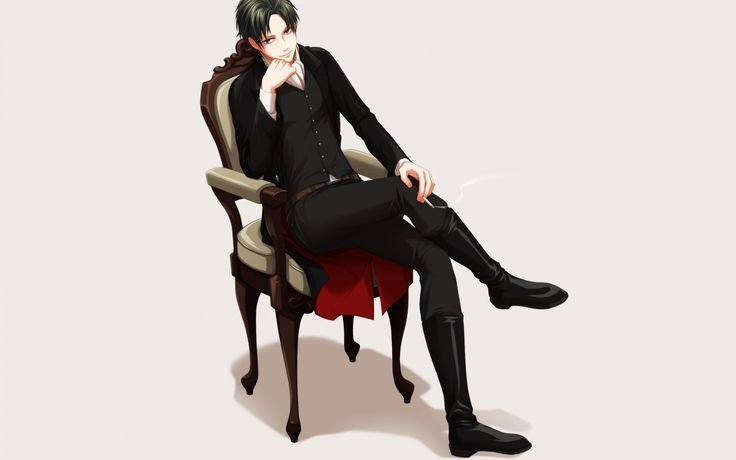 Аниме парень сидит в кресле