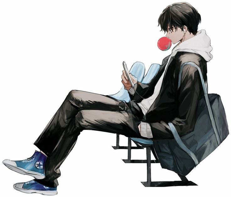 Аниме парень сидит в кресле
