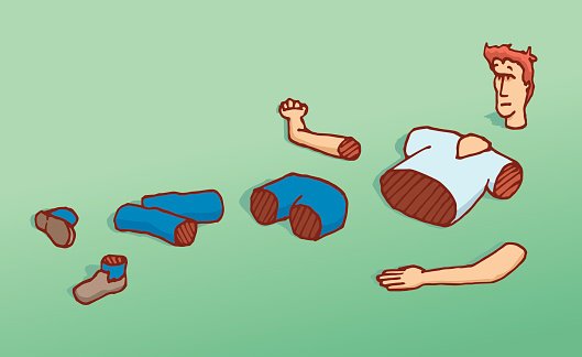 Человек разрезанный на кусочки