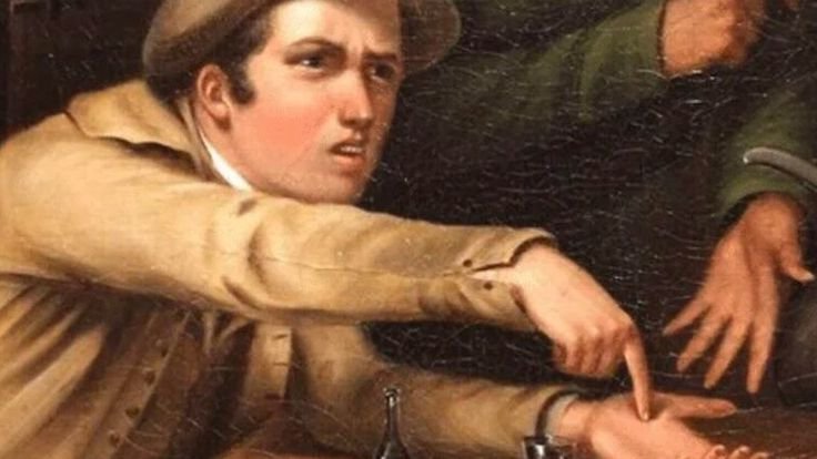 Парень тычет пальцем в ладонь картина