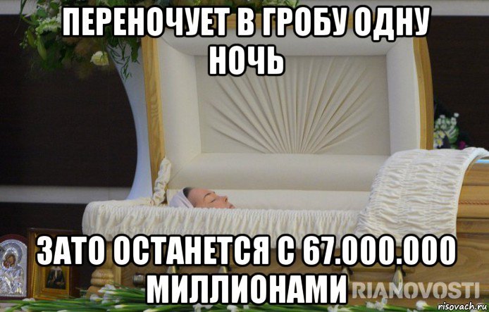 Человек лежит в гробу Мем