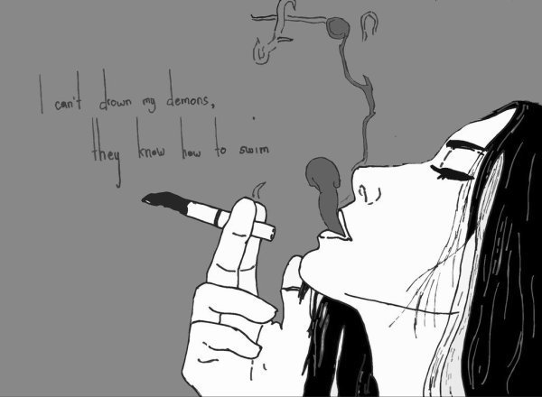 Рисунок курящей девушки