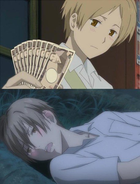 Аниме с деньгами в руках