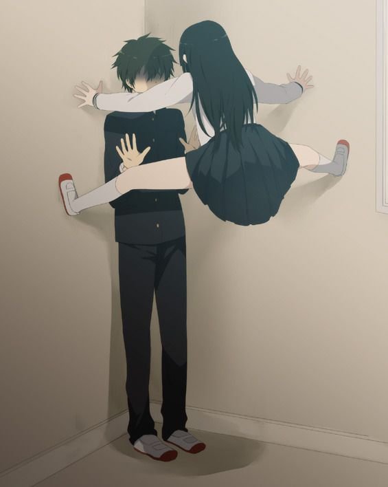 Девушка прижала парня к стенке аниме