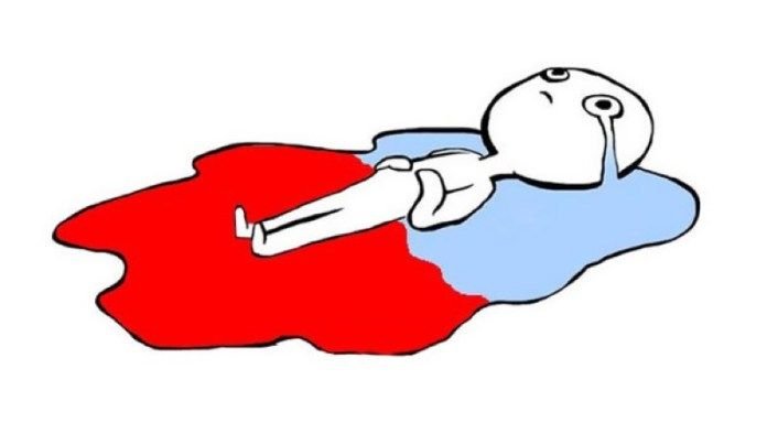 Лежит в луже слез