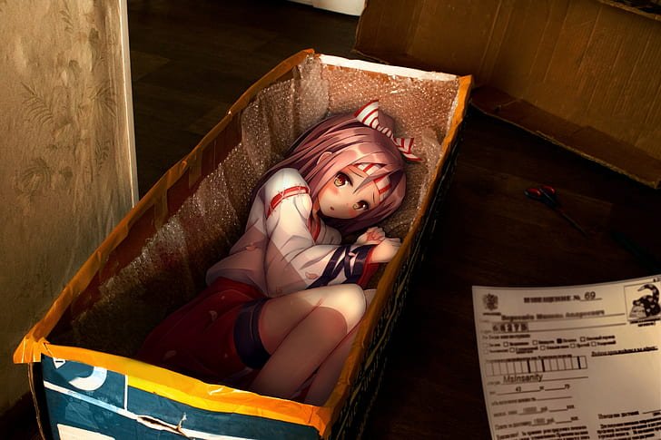 Аниме девочка в коробке