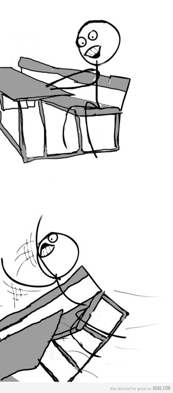 Человек переворачивает стол